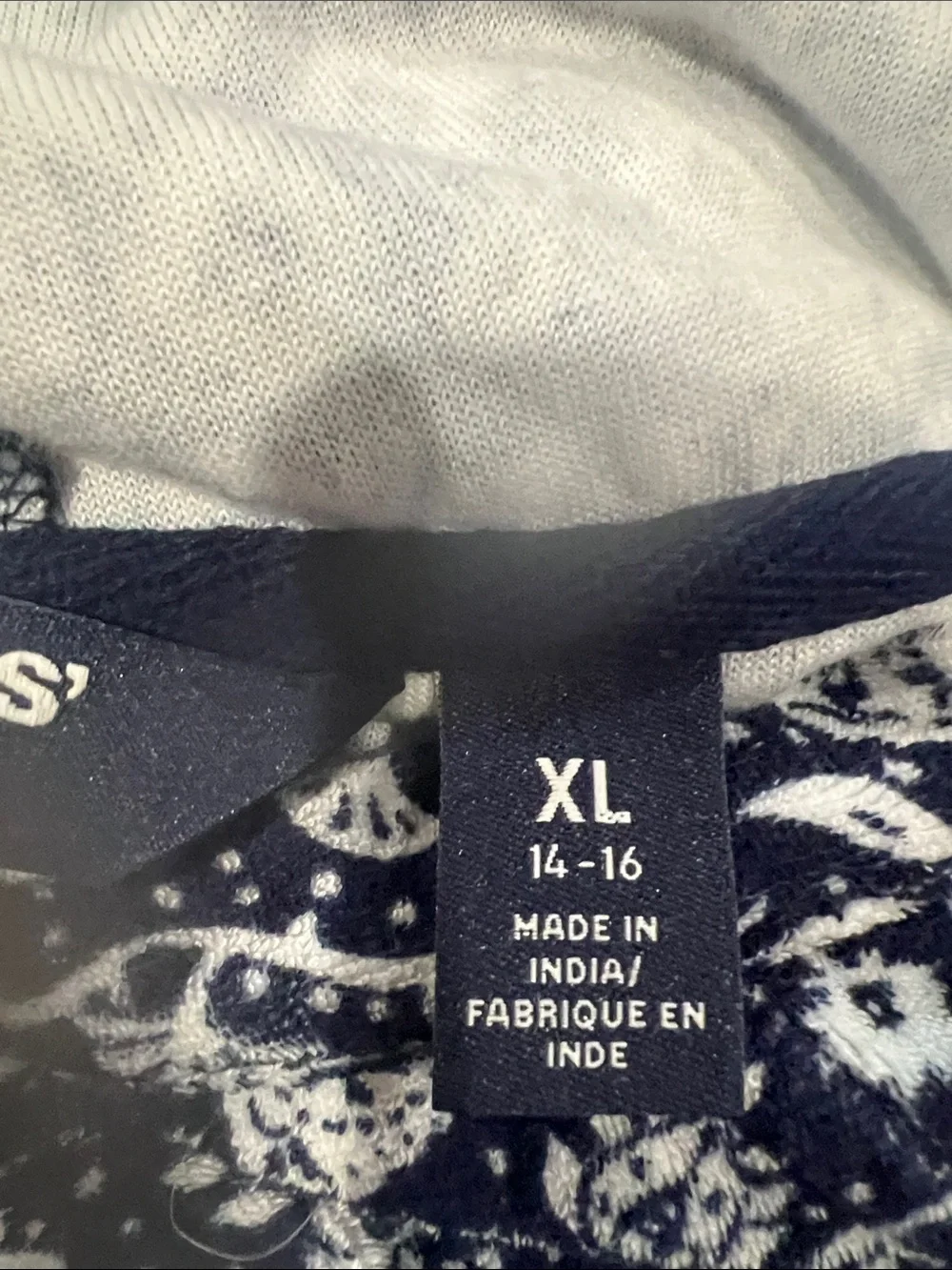 Lands' End Navy and White Printed Hooded Pullover